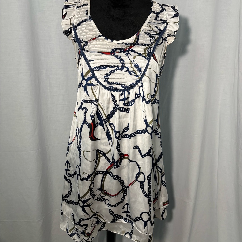Theme Asymmetrical Ruffled Sleeveless Tunic White Black